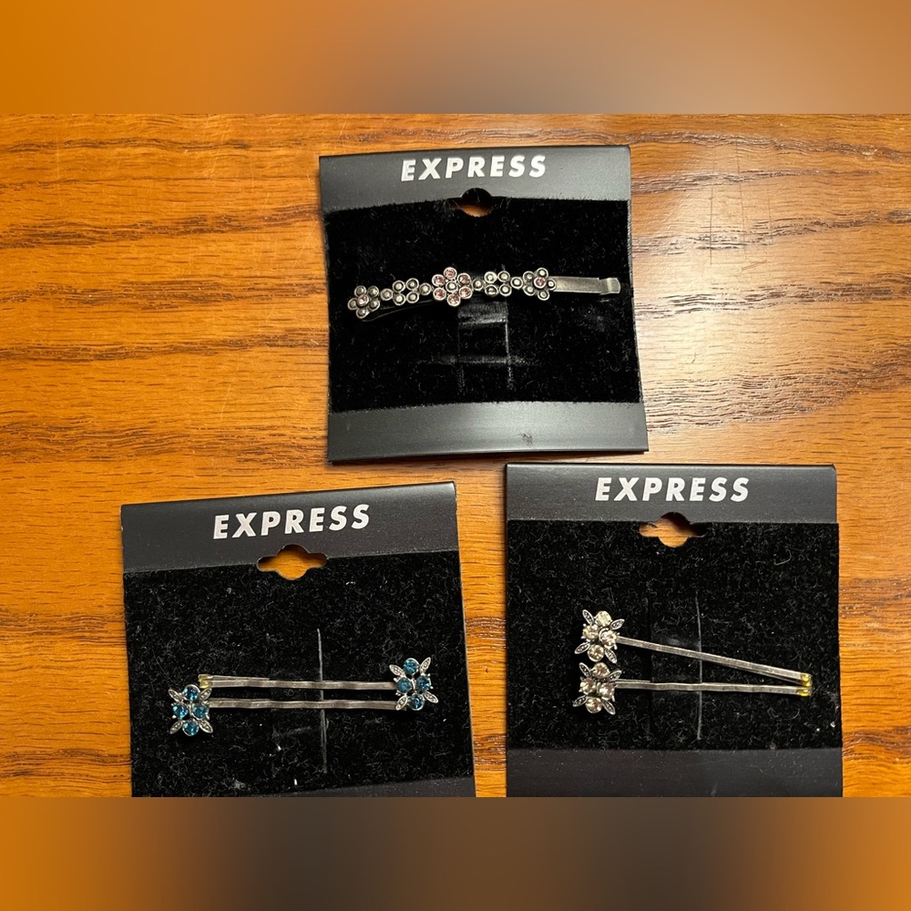 Vintage Express Y2K Brass & Rhinestone Hair Clips Bobby Pins